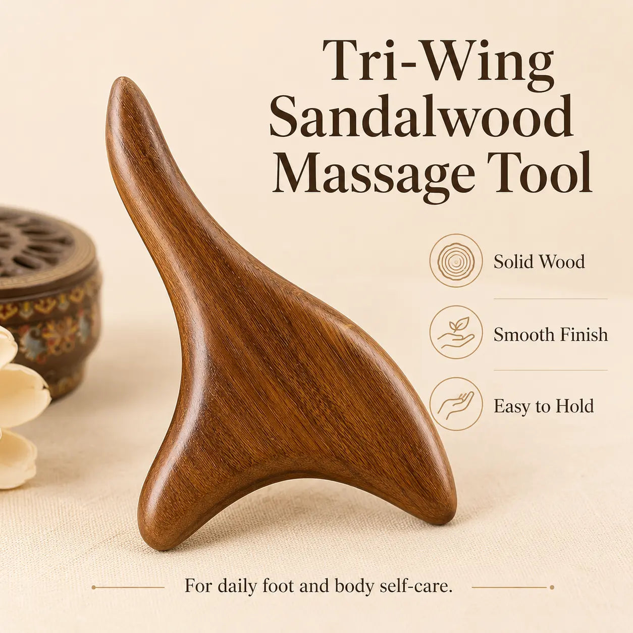 SunoLuxe Tri-Wing Sandalwood Foot Massage Tool