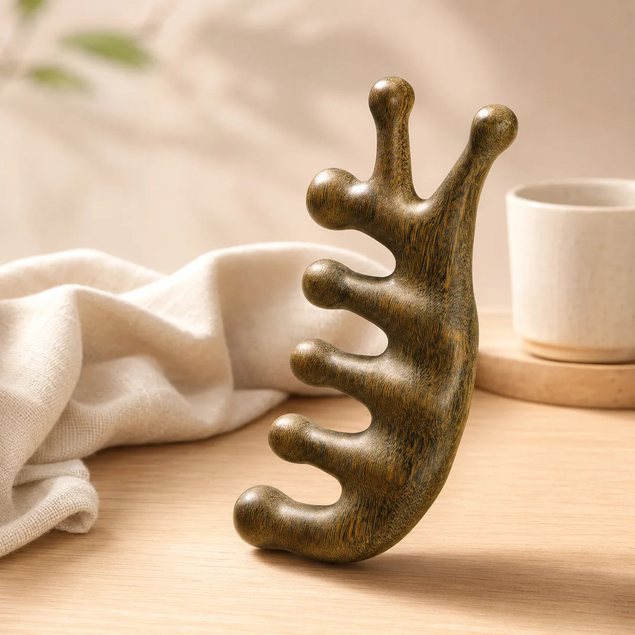 SunoLuxe 7-Prong Wooden Scalp Massage Comb