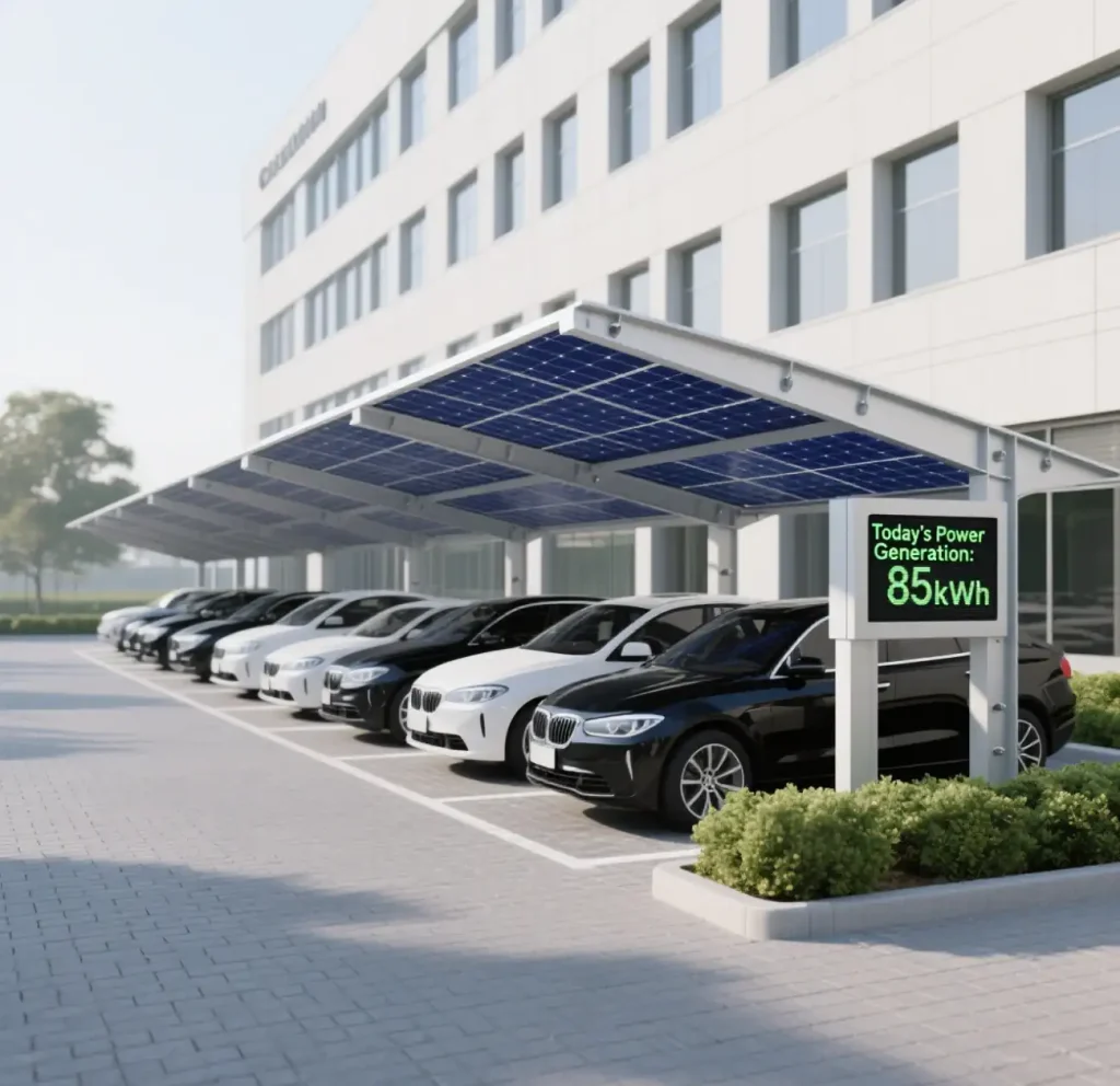 Modern Solar Carport Parking with Photovoltaic Panels