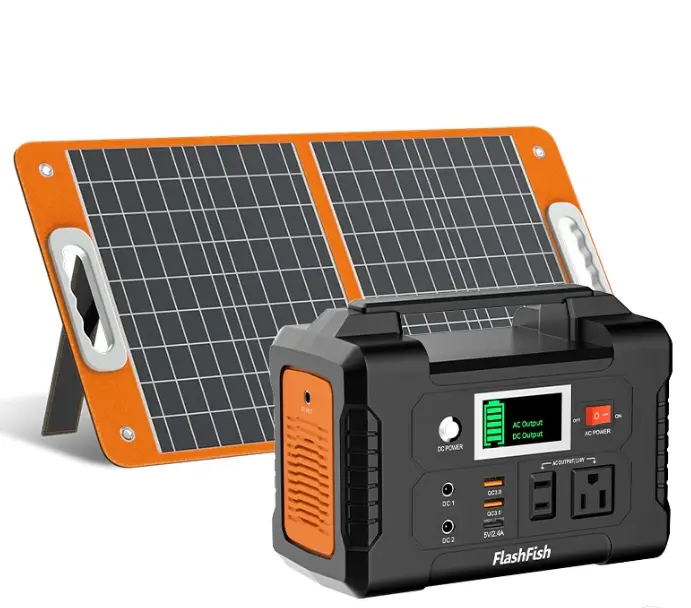 Portable solar generator kit with foldable solar panel and 200W power station